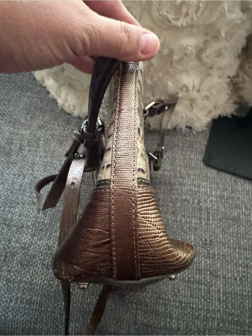 Brahmin Asher Tote Melbourne Granite Croc Embossed Leather Shoulder Bag